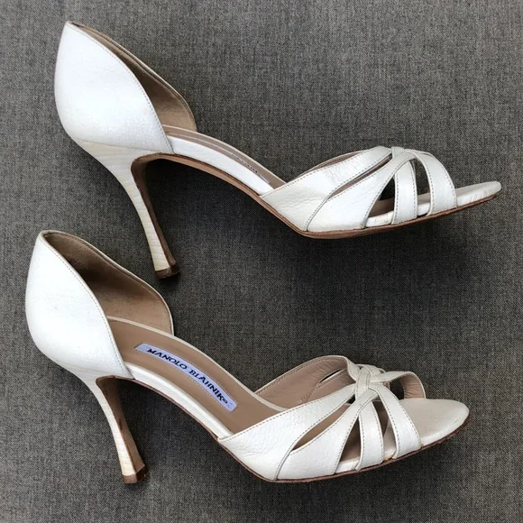 Manolo Blahnik Cream Strappy Heels - Picture 2 of 9